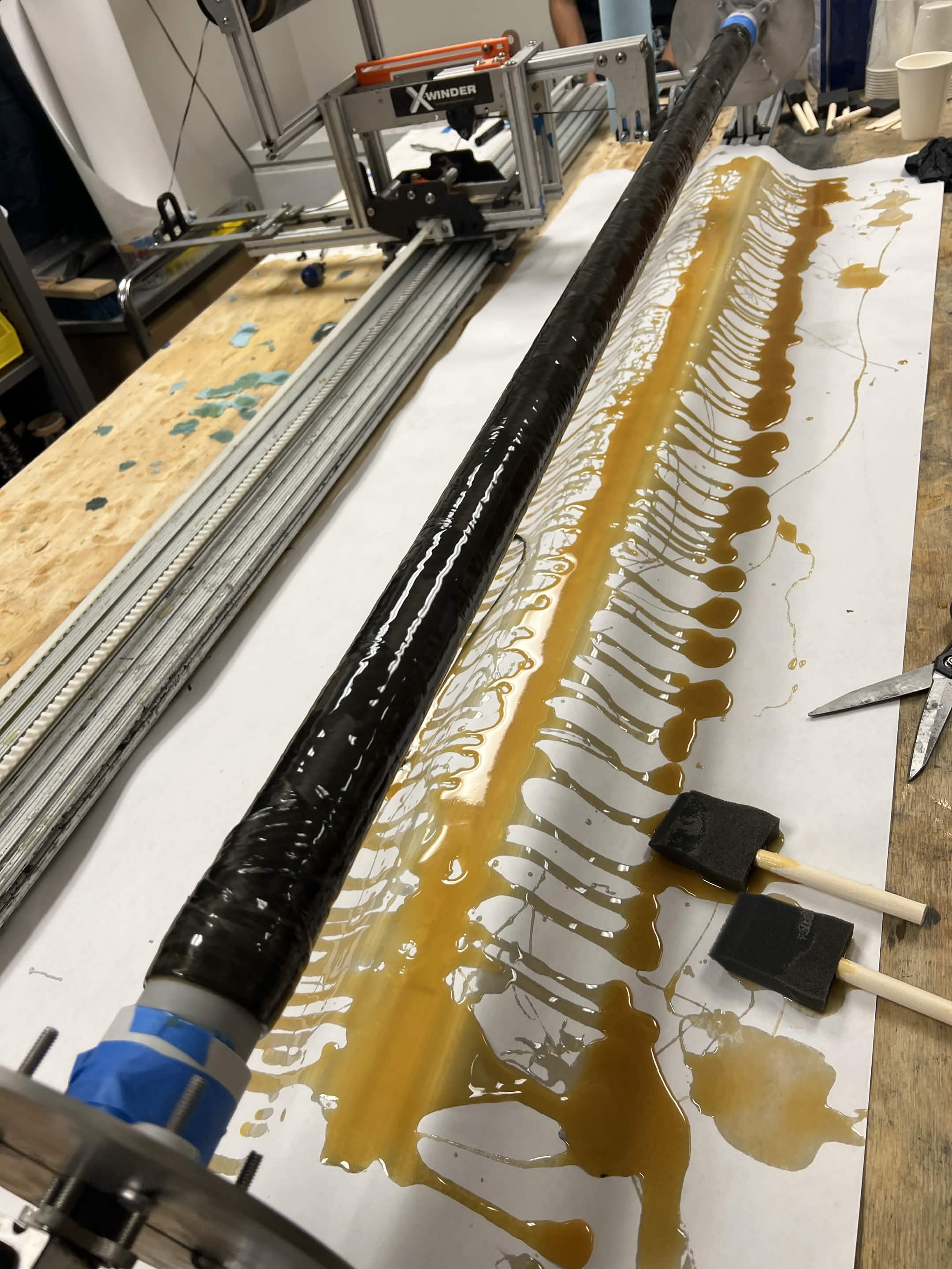Filament-wound airframe component on the X-winder.